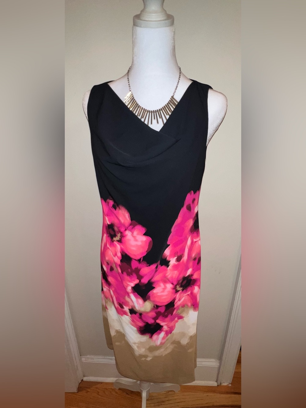 DKNY Floral Asymmetric Cowlneck Dress. NWT. Size: 2 P Retail: $139. Ask:$79.